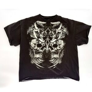Vintage MMA‎ Elite Graphic T Shirt Mens XL Grunge Y2K Cross Skull Chrome Gray